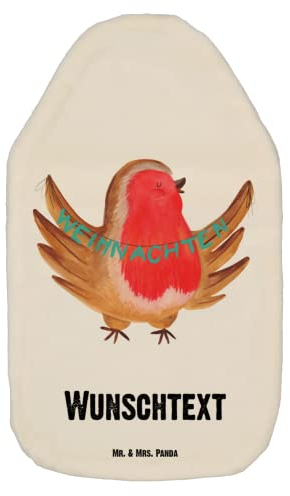 Mr. & Mrs. Panda Personalisierte Wärmflasche Rotkehlchen Weihnachten - Weiß