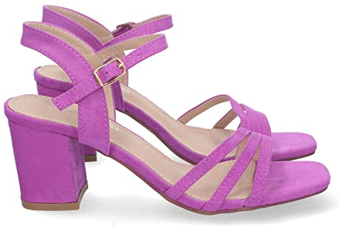 shoes&blues.es 74716-Sandalia de Tacon para Mujer, Comoda, con Palas Finas, Talon Abierto, y Cierre de Hebilla, Primavera Verano 2023. Talla 37 Lila