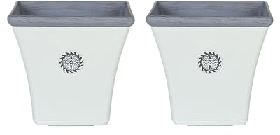 Beliani Lot de 2 Cache-Pots Blancs en Fibre d'argile et Verre Carrés Traditionnel Elateia
