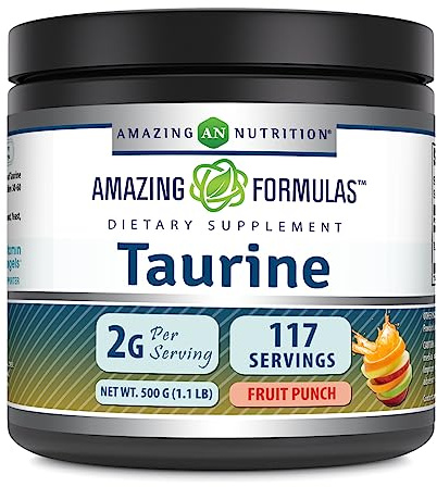 Amazing Formulas Taurine 500 Grams (1.1 Lb) Powder Supplement | 2000 mg Per Serving | 111 Servings | Non-GMO | Gluten Free | Made in USA (Fruit Punch)