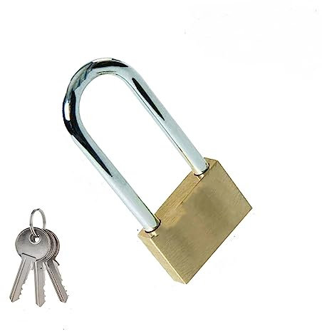Abacus Range Long Shackle Padlock Heavy Duty Steel Brass Lock for Locker Shed, Outdoor, Warehouse, Garage, Garden, Gate, Gym Cabinets, Suitcase with 3 Keys – 40mm, Gold (ADI5667-1)