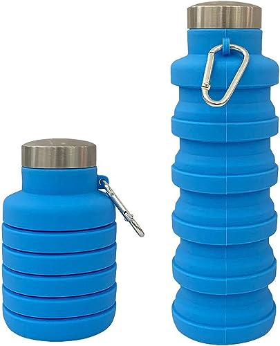 YverLand Botella de agua fría plegable de 500 ml para adulto, con tapón de acero inoxidable. Cantimplora deportiva infantil, niños y niñas para camping, gimnasio, bicicleta (Azul)