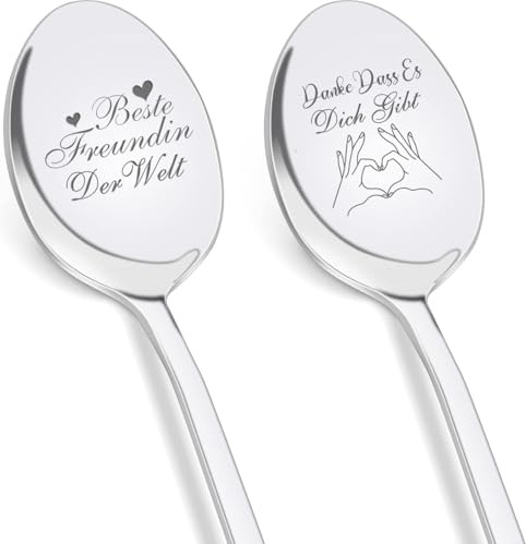 Geschenke für Freundin, 2 Stücke Kaffeelöffel mit Gravur - Beste Freundin Der Welt & Danke Dass Es Dich Gibt, Geschenk Freundin Geburtstag Weihnachten