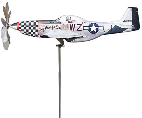 Pomurom Mulino a da Giardino in Metallo, Girandola a da Giardino a Forma di Aeroplano, Aereo Scultura in Acciaio Inox per Decorazione del Cortile Prato Tetto Capannone Esterni, Regalo