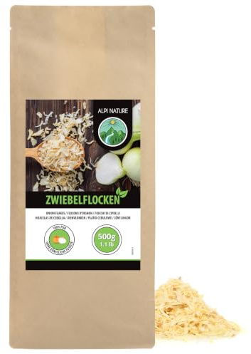 Alpi Nature Lökflingor 500g, Lökbitar 5-30mm, Torkad och Hackad Lök för Matlagning, Lök Flingor