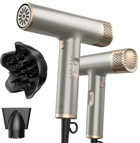YAPOY Professional Hair Dryer with Diffuser Fast Drying 200 Million Ionic Blow Dryer with 110, 000 RPM High-Speed No Heat Damage Intelligent Thermo-Control Low Noise, Silver