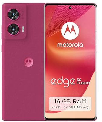 Motorola Moto Edge50 Fusion Smartphone(6,7''-FHD+-pOLED-Display,50-MP-Kamera, 8/256 GB, 5000 mAh, inkl. 68W-Ladegerät, Android 14) Hot Pink,inkl. Schutzcover+Handyhalterung [Exklusiv bei Amazon]