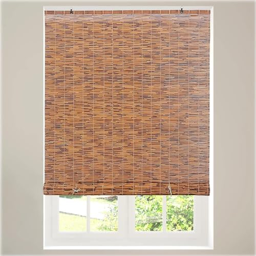 SWEPER Bambusrollo für Balkon 40-180cm, Verdunkelungsrollo Ohne Bohren, Sichtschutz Fenster, Bambus Vorhang Wasserdicht Natur, Jalousie für Garten, Terrasse (Braun)