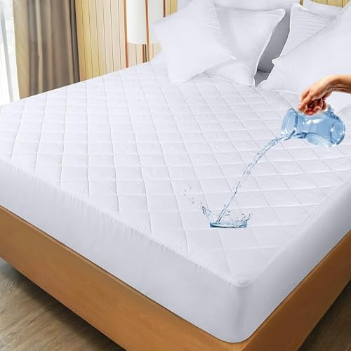 Protector de Colchón Acolchado Impermeable, Cubrecolchón Transpirable y Absorbente de Microfibra Suave, Relleno de Poliéster 190gsm, Antibacteriano y Antialérgico. (150 x 190/200 cm)