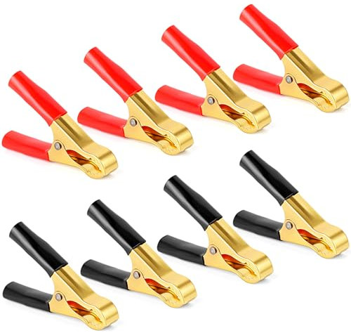 Nadisean 8 Piezas 50A Pinzas de Cocodrilo, Abrazaderas de Carga de Cobre Puro, Pinzas Bateria Coche Aislados, Pinzas Coche Bateria, Pinzas Cocodrilo Bateria para Coche Camión Barco (80mm Rojo Negro)