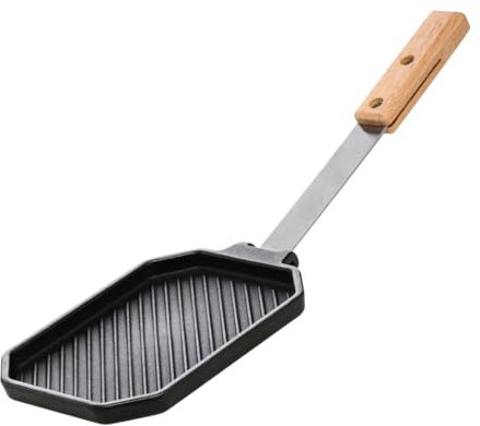 Forneza BBQ Gusseisenpfanne mit Abnehmbar Holzgriff | Grillpfanne Gusseisen mit Riffelung | Gusspfanne Gasgrill geeignet auch Induktion | Gusseisenpfanne Grill | Steakpfanne | Pfanne Gusseisen