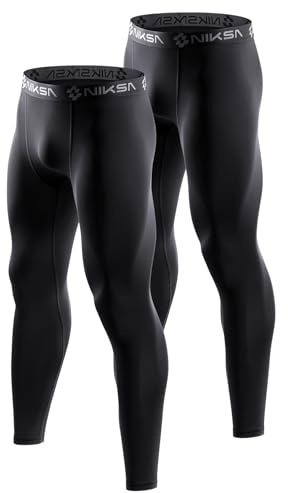 Niksa kompressionsbyxor herr sport leggings snabbtorkande baslager leggings, ventilerande funktionella kalsonger för löpning fitness basket cykling träning, 2-pack: svart x 2, L
