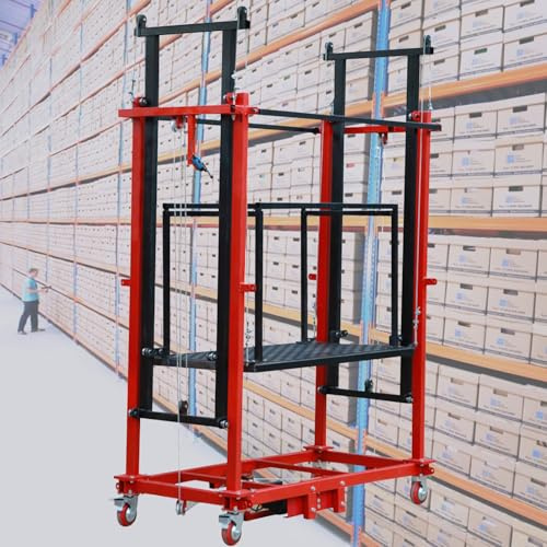 Ponteggi di Sollevamento Elettrici Tavolo Elevatore Piattaforma di Lavoro Mobile con Telecomando Impalcatura Elettrica per Arrampicata Domestica Cantiere di Decorazioni,Rosso,2M