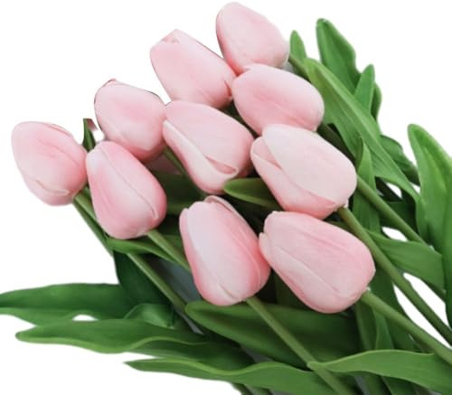 Lot de 10 tulipes réalistes en polyuréthane pour décoration de mariage, plusieurs couleurs (rose crème)