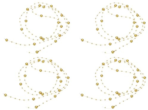 PATIKIL 4 Feet (1.3 M) Artificial Pearl String Beads Chain, 24 Pcs Floating Candle Fishing Line Faux Pearls Beads String Fillers for Vase Clothing House Festival Decoration, Pearl Gold