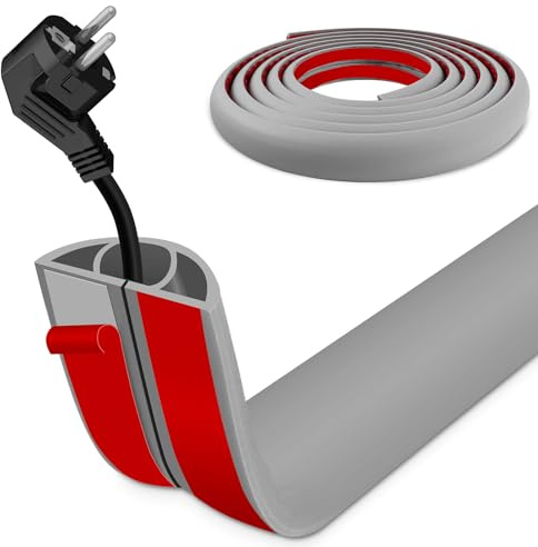 Cache Cable Sol 1m Sécurisé, Goulotte Passe Câble Anti-Trébuchement pour Passage de Câble au Sol, Cache Fil TV Mural Adhésif en PVC Flexible - Idéal pour Maison, Bureau et Entrepôt, Gris