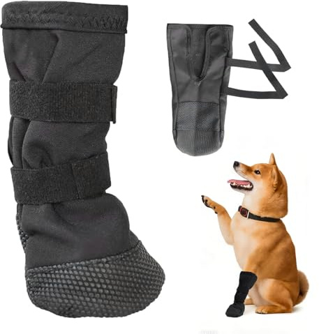 Heqxwl Hundeschuhe Pfotenschutz Wasserdicht – Atmungsaktive Hundepfoten-Schutzsocken für VerletzungsPflege, Anti-Rutsch Hunde Schuhe für Innen & Außen, S/M/L Größen, Schwarz (M)
