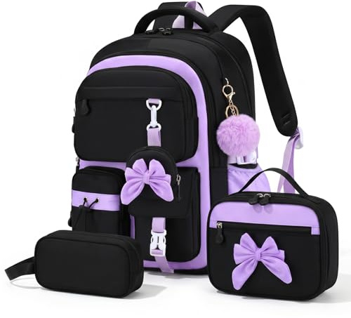 Amythe Set 3 pièces Cartable Fille 3e-7e année | Sac à dos Ado Sac Repas Trousse Primaire Secondaire Imperméable 24L