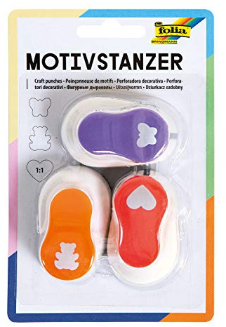 folia 7019 – motivstansare, motivhålslag, set om 3, hjärta, fjäril och björn