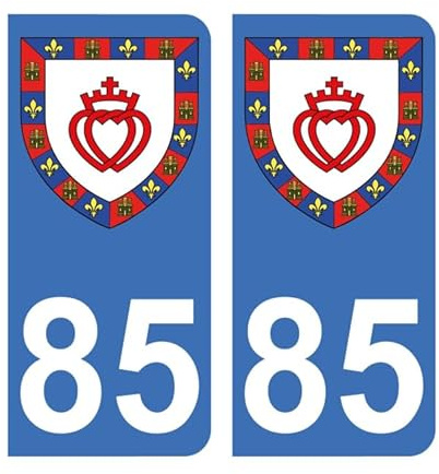 Autocollant 85 avec Blason Vendée Plaque immatriculation Auto (9,8 x 4,5 cm)