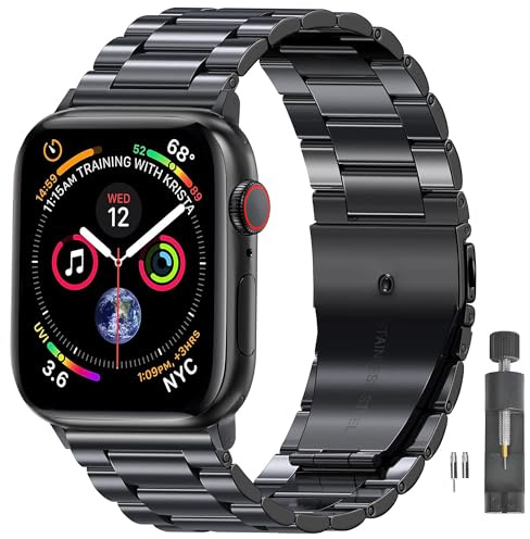 Stainless Steel Band for Apple Watch Ultra 3-1 Series 11-1 SE | Compatible with 49/46/45/44/42/41/40/38mm, Professional Office Dressy Metal iWatch Strap for Men, No-hair-pinning Links