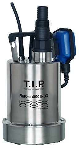 T.I.P. 30440 Bomba de desagüe y desagüe de piscinas FlatOne 6000 INOX, aspiración plana de hasta 1 mm, caudal de hasta 6.000 l/h, 22,5 x 16,5 x 27 cm