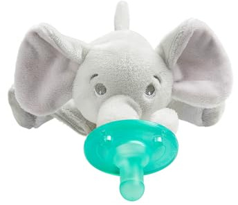 Philips AVENT Soothie Snuggle Pacifier Holder with Detachable Pacifier, 0m+, Elephant, SCF347/03- 1 Count (Pack of 1)