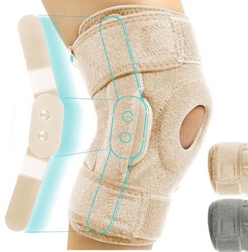 Vive Hinged Knee Brace - Open Patella Support Wrap for Women, Men - Compression for ACL, MCL, Torn Meniscus Ligament and Tendonitis - for Running, Athletic Tear and Arthritis Joint (Beige)