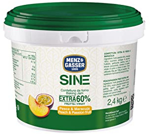 Menz&Gasser Confettura Extra di Pesca e Maracuja 60% Secchiello Sine, con Alta percentuale di Frutta, Confettura da Forno e Pasticceria, Naturalmente Senza Glutine, 1 Secchio x 2.4 Kg