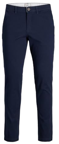 JACK & JONES Men's Slim Fit Chinos Tapered Leg Cotton Stretch Trousers Navy Blazer 31W / 32L