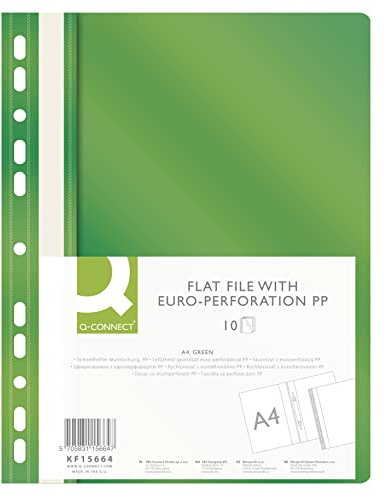 Q-CONNECT KF15664 Plastik Schnellhefter A4 Grün/ 10 Stück/Sichthefter Plastikhefter Kunststoff/Gelochte Hefter mit Beschriftungsstreifen/mit Transparentem Deckel/mit Lochung/Eurolochung