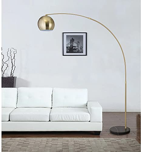 Major-Q Modern Standing Adjustable Floor Lamp with Metal Dome Shade & Marble Base for Living Room - Corner Light Arc Lamps for Bedrooms in Brass Gold Finish, 99-1023F