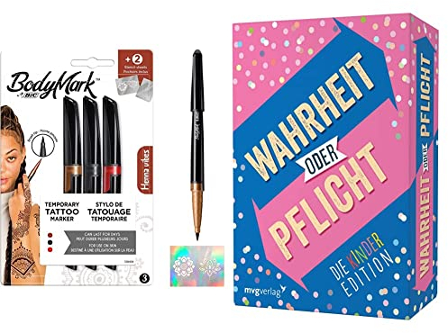 BodyMark by BIC, temporäre Tattoos in 3 verschiedenen Farben & Wahrheit oder Pflicht – Die Kinderedition: | Das Original. Der Klassiker unter den Partyspielen. Ab 10 Jahren