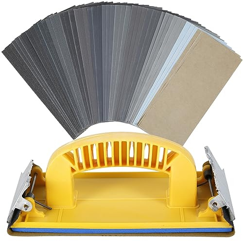 49Pcs Rectangle Sandpaper 120 to 7000 Grits Wet and Dry Sanding Sheet with Sanding Block Multifunctional Sanding Paper Coarse and Fine Sandpaper Polishing Sand Paper Assortment for Wood Metal Wall