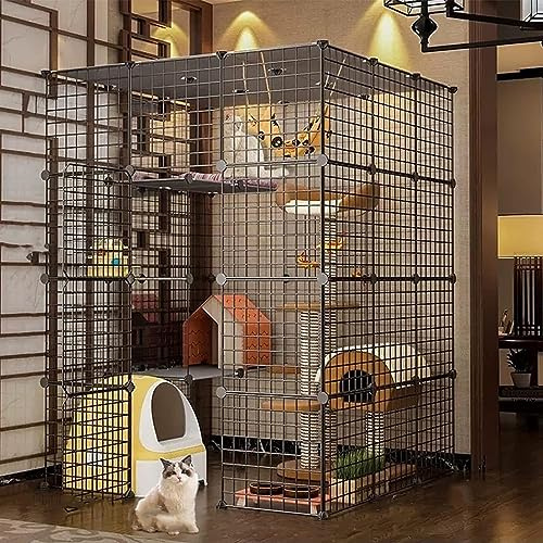 Gabbia per gatti, gabbia per gatti, gabbia per gatti, per esterni, interni, recinto per gatti, balcone, parco per gatti, fai da te, canile in metallo con tappetino per piattaforma per 1-2 gatti