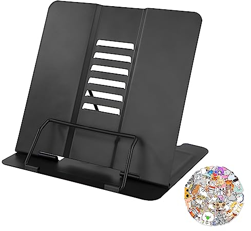 AlisaSun Leseständer Metall, Kochbuchhalter, Bücherständer 6 Stufen Verstellbar, Buchständer Buchstützen Metall für Küche Schule Rezept Lehrbuch Dokument Musikbuch Buchständer (Black)