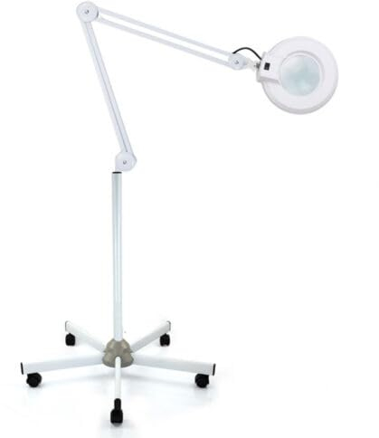 awolsrgiop LED Lupenleuchte, 8 Dioptrien Lupe mit Licht - Dimmbar Tischklemme Lampe 24W mit Ständer und Rädern, 8X Lupenleuchte Kosmetik Lampe Lupenlampe Arbeitsplatzlampe -Weiß