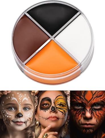 Trucco professionale Teatro Crema Trucco Marrone-Arancio-Nero Bianco Barattolo 15 ML - 4 Colori - Halloween Carnevale Festa a Tema