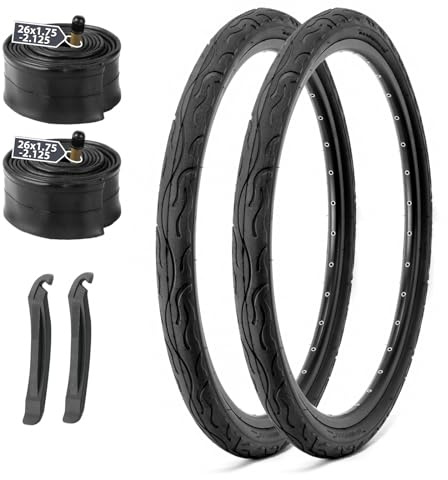 MOHEGIA Bike Tires Replacement Set: 2-Pack 26x2.125 inch (57-559mm) Folding Bicycle Tires and Pair 26 inch Inner Tubes with Tire Levers for Hybrid Road or Urban City Commuter Bike