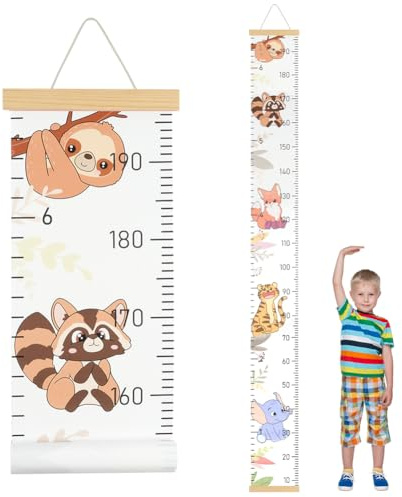 Aolso mätplatta för barn, storleksmätare för barn, måttband barn, baby-tillväxtbord, vägghängande växtbord, dekoration barnrum, mätlinjal för spädbarn, flickor, pojkar (zoo)