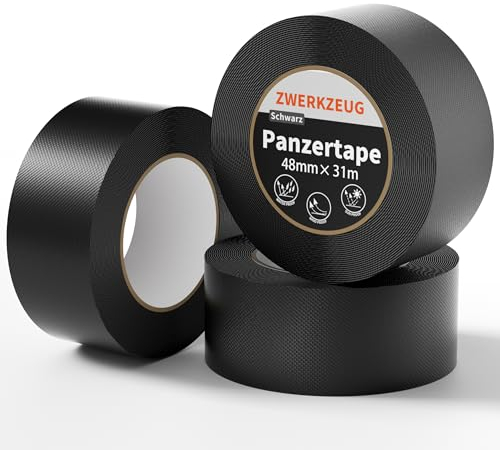 ZWERKZEUG Panzertape - 3 Rollen - Reparatur Klebeband - Gewebeband - extra stark - wasserfest - Gaffa Tape - power Duct Tape - Panzerband - in zwei Farben erhältlich - 48mm x 96m