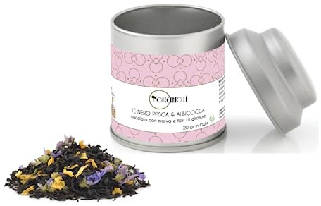 Novecento Tè® | Tè Nero Pesca e Albicocca in Foglie - 20 Gr | Miscela Con Malva e Girasole | Sfuso in Latta Metallo Mignon