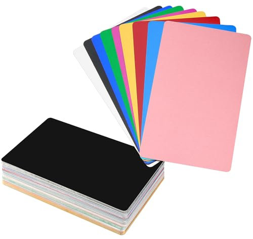 KEILEOHO 150 Stück Aluminium Visitenkarten Blanko Bunt, 86x54x0.21mm Metall Visitenkarten Rohlinge, Alu Karte Leere Visitenkarten für Büro DIY Geschenkkarten Lasermarkierung, 10 Farben