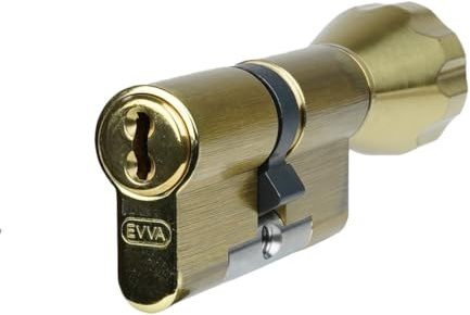 EVVA 4KS Knaufzylinder 31/36K | Sicherheits-Zylinder Schließzylinder mit Bohrschutz Ziehschutz Picking-Schutz | Patentschutz | 5 Schlüssel und Sicherungskarte (K=Knauf/Innenseite) | Messing poliert