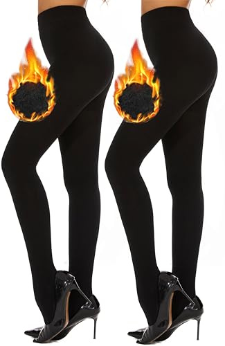 DUCMODA Collant termici morbidi foderati in pile per donna, caldi e opachi,Collants Invernali,2 paia nero,S-M