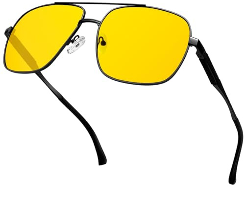 KANASTAL Night Driving Glasses Mens Wide Yellow Tinted Wide Metal UV400