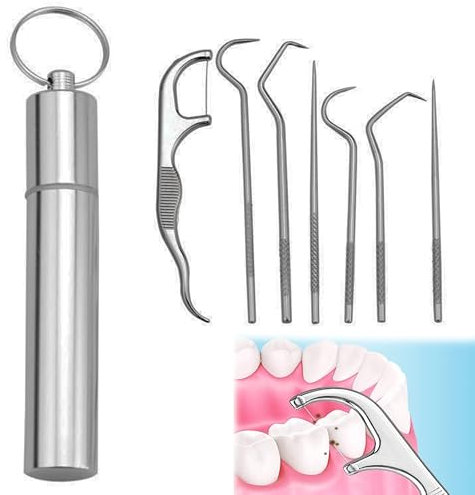 7 cure-dents en acier inoxydable 304 avec boîte porte-clés, cure-dents en métal titane, réutilisables pour l'extérieur, pique-nique