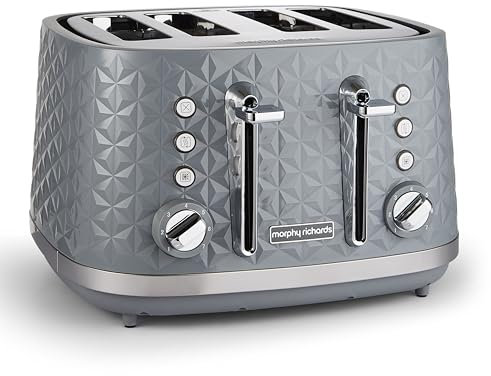 Morphy Richards Vector 4 Slice Toaster, High Gloss Geometric Design, Defrost and Reheat, Variable Width Slots, Removable Crumb Tray, Grey, 248135