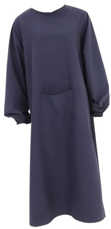 OSALADI Protective Waterproof Apron with Pocket Machine Washable Long Sleeves Back-to-Front Design for Men Women Oilproof for Lab Work Cleaning Kitchen Cooking Housework Gardening Dark Blue