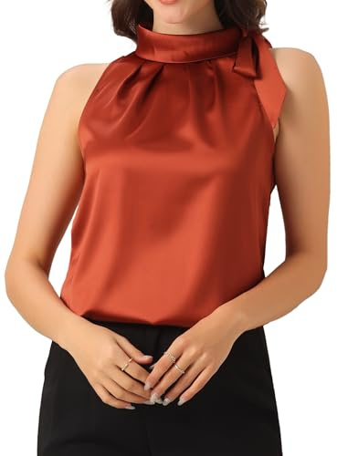 Allegra K Blusa Elegante de Satén Mujer Camisas sin Mangas con Lazo | Camisas Cuello de Pajarita, Chaleco Elegante